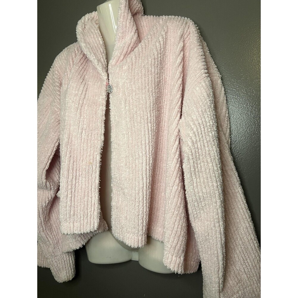 Romantic Concepts Sweater Womens L/XL Pink Chenille Fuzzy Cardigan Jacket USA - Picture 4 of 8